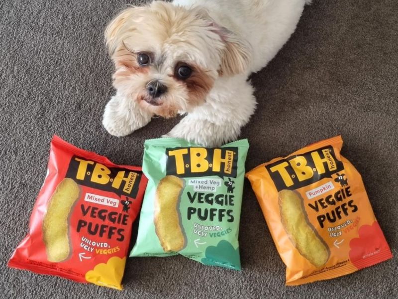 TBH launched plant-based veggie puff pet treats made from discarded produce.