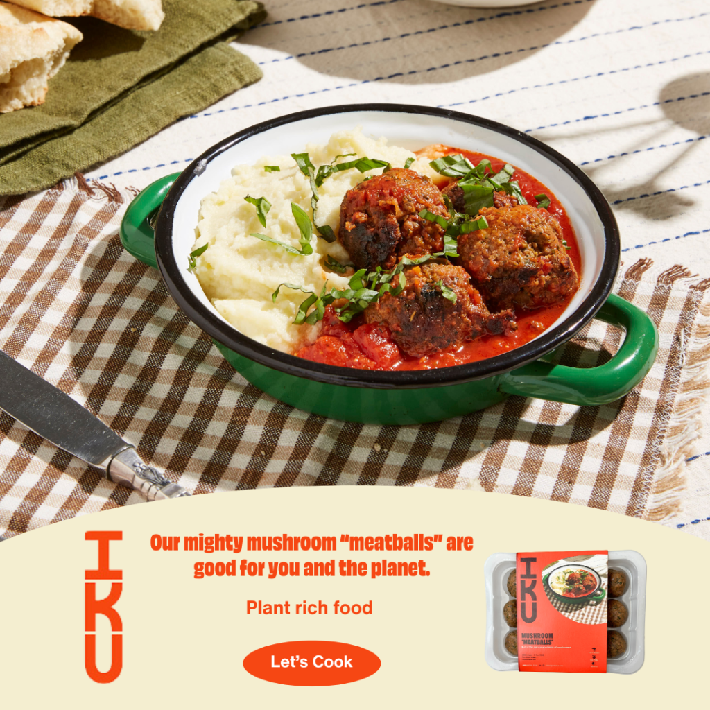 Fascin8foods mushroom meatballs under IKU brand.